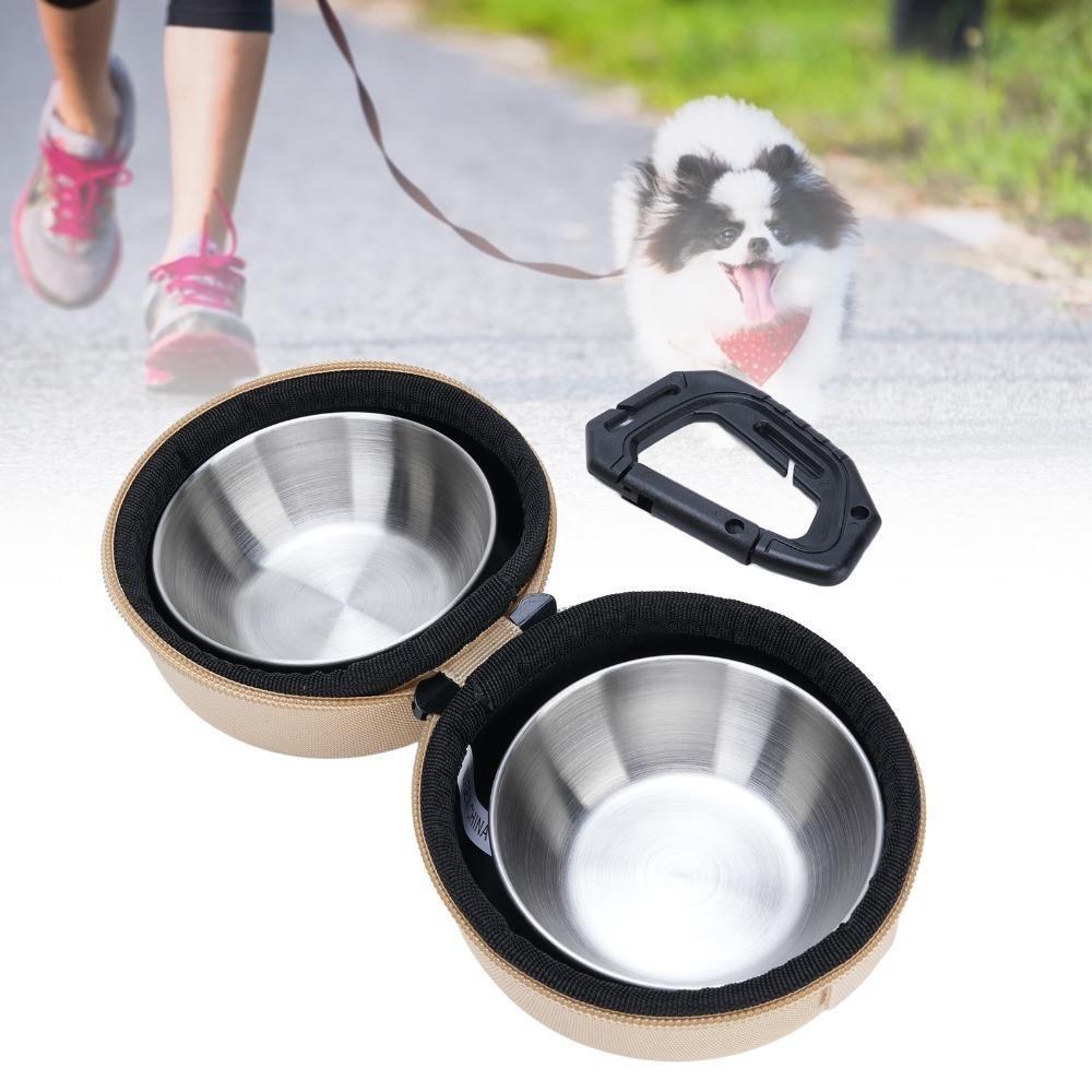Stainless Steel Double Dog Bowls EVA Carry Case Travel PET Feeder  PET Feeding