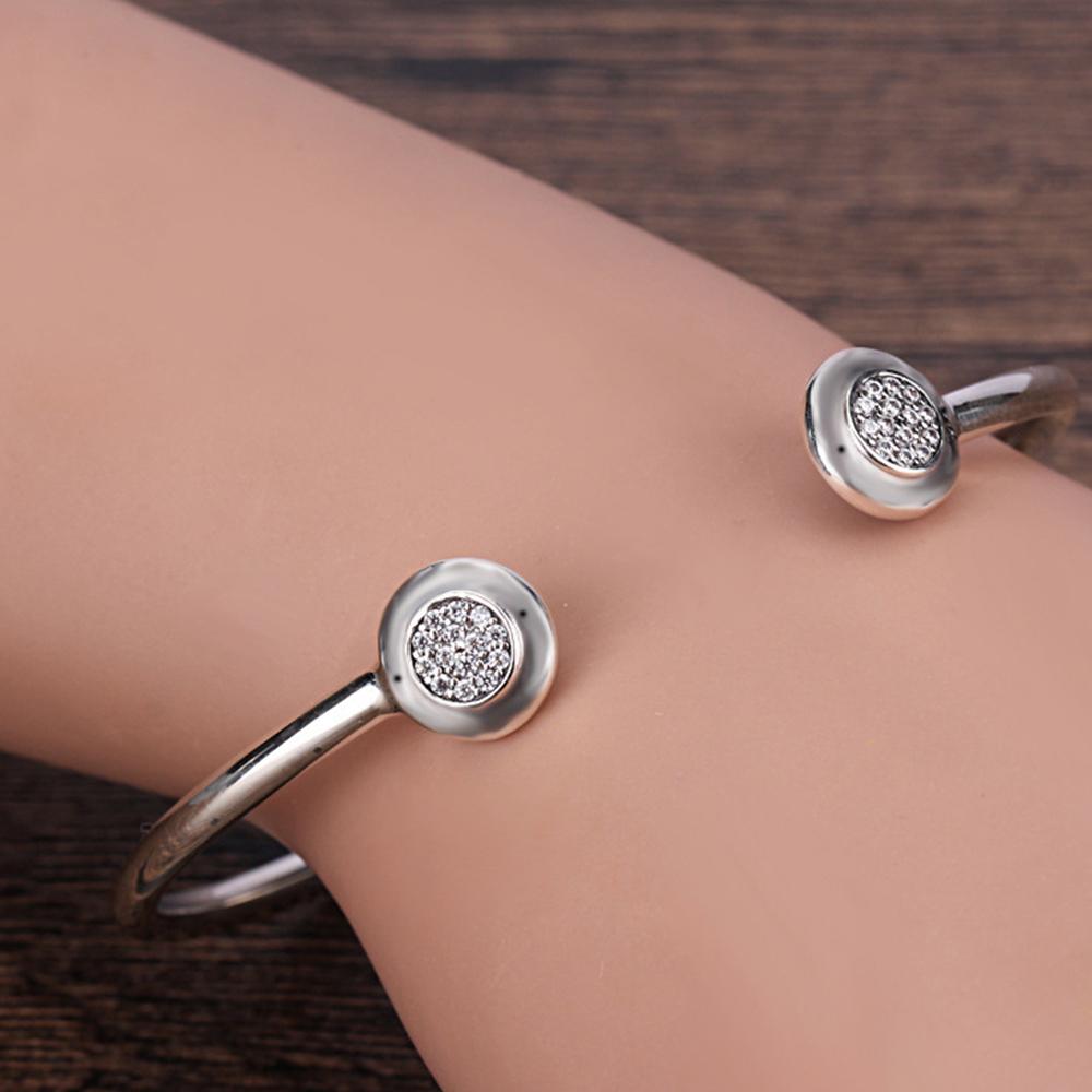 S925 Sterling Silver Open Bangle With White Zircon for Women Birthday Jewelry Gifts With Cloth Bag