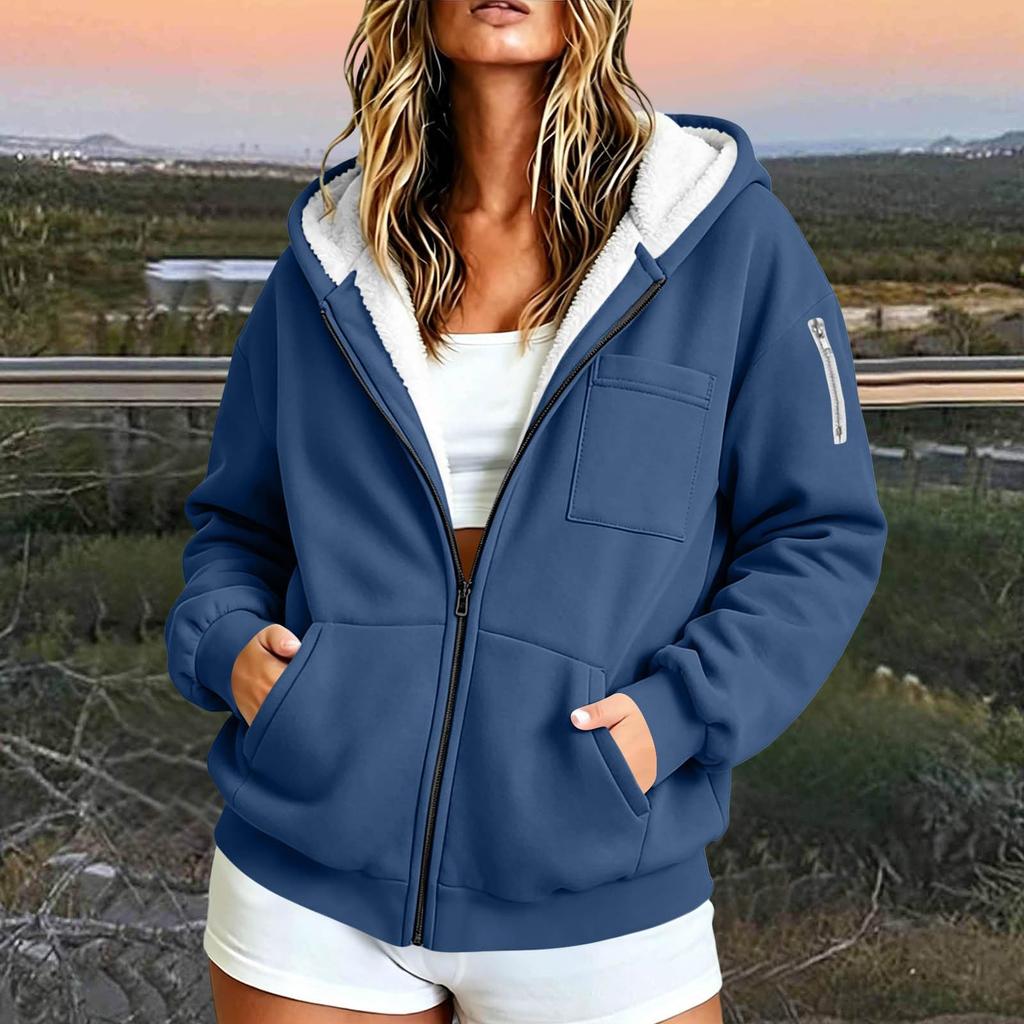 Women's Color Zip Up Hoodie with Pockets, Long Sleeve Casual Jacket