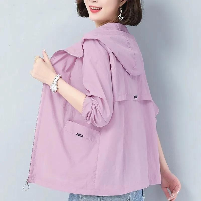 

Summe Women Sunscreen Hoodie Female Solid Color Thin Ice Silk UV Protection Long-Sleeved Jackets Breathable Shirt Outdoor Windproof Jacket S светло-фиолетовый