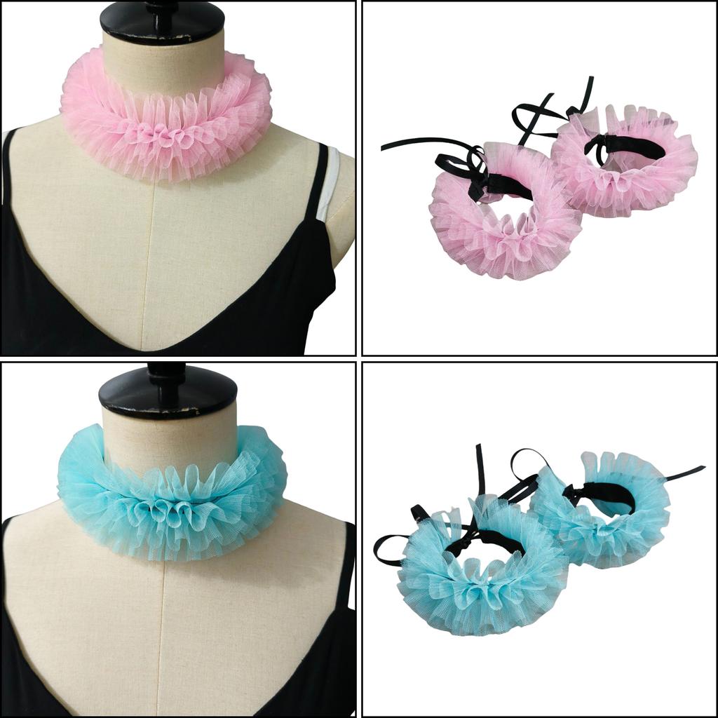 Women's Colorful Mesh Ruffle Detachable Collar Wrist Cuffs Fashionable Neck Accessory for Daily Wear and Parties Event