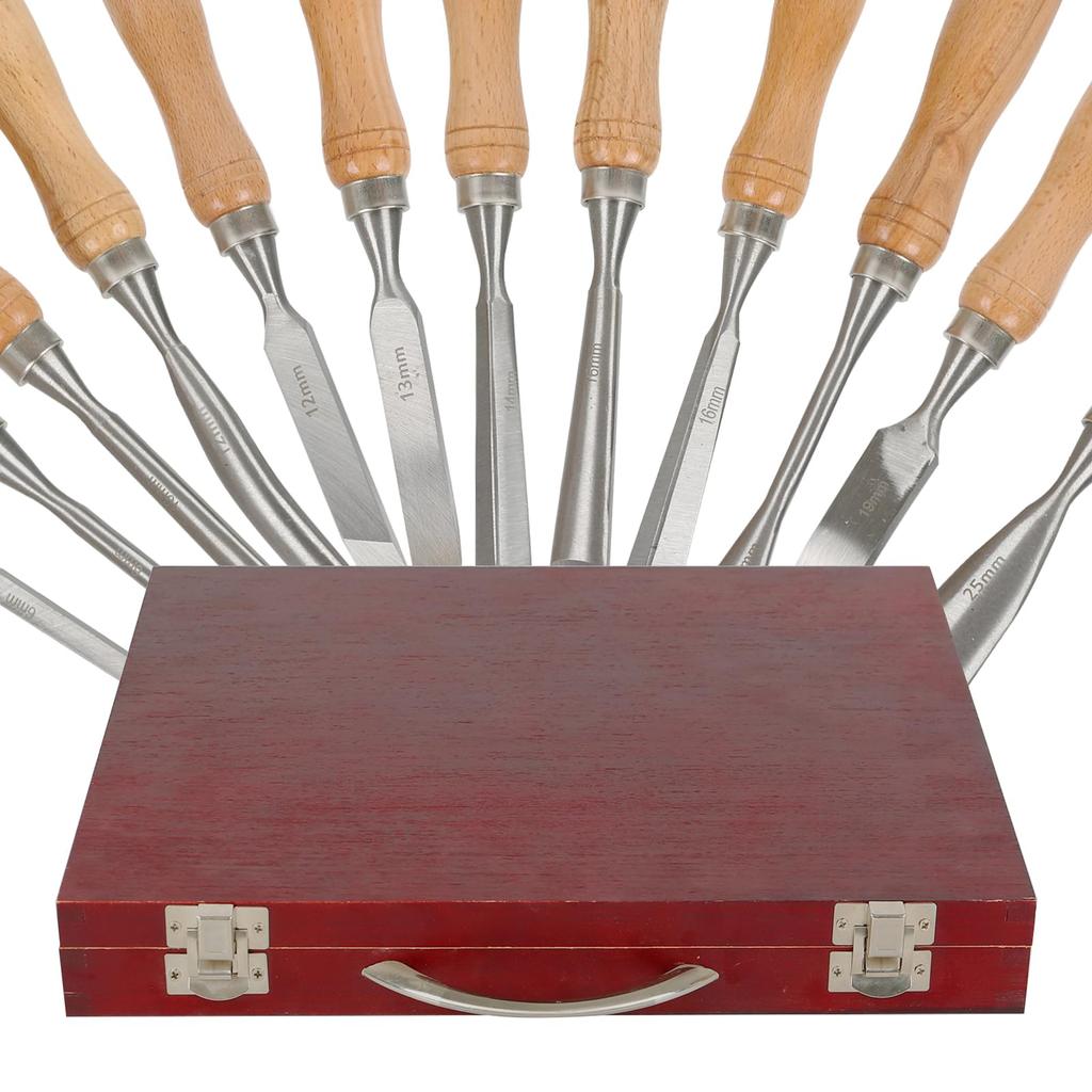 Woodworking Chisel Includes Professional Ideal for Beginners and for and Comes In a Wooden Box Blades Before 12-Piece Set, Chisels,