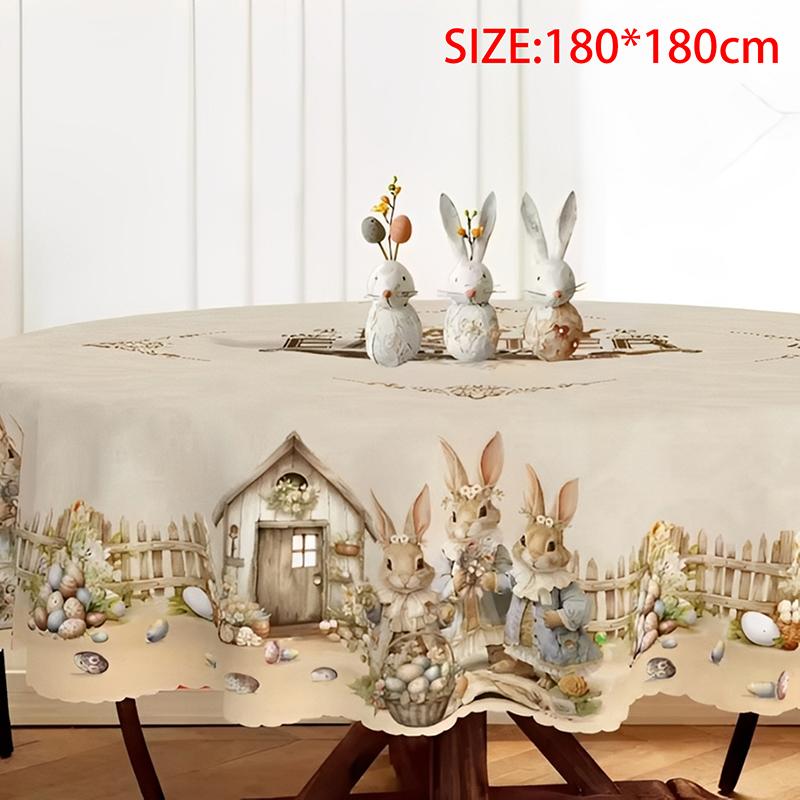Vintage Easter Bunny Eggs Tablecloths Holiday Party Decor Spring Floral Rectangle/Round Table Cover Easter Decorations For Home