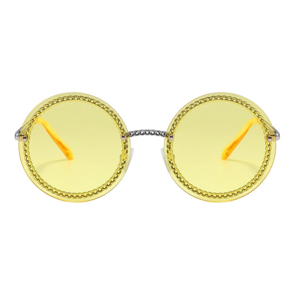 Luxury Metal Chain Round Sunglasses Rimless Brand Shades For Women Circle Sun Glasses Gradient   Zonnebril Dames