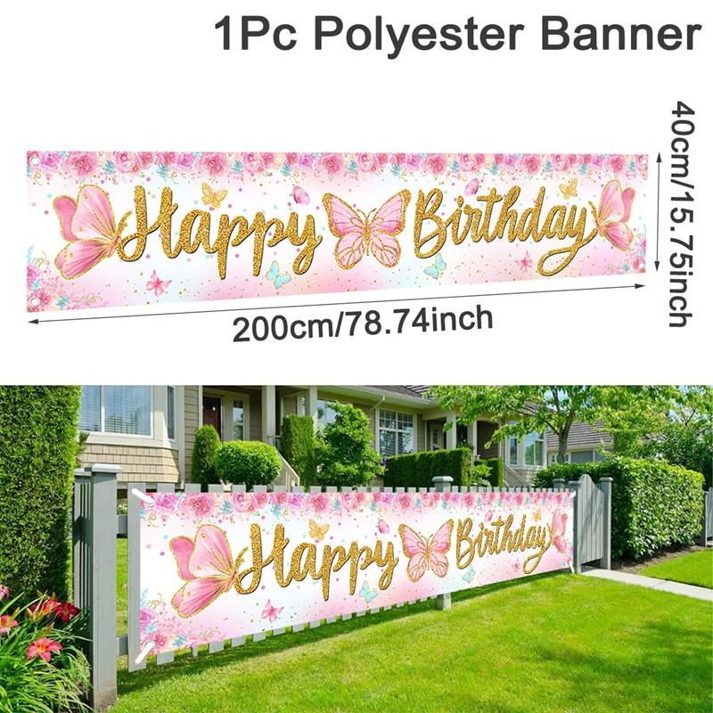 Pink Purple Butterfly Flower Birthday Backdrop Banner Butterfly Birthday Party Decoration Kids Wedding Birthday Girl Baby Shower