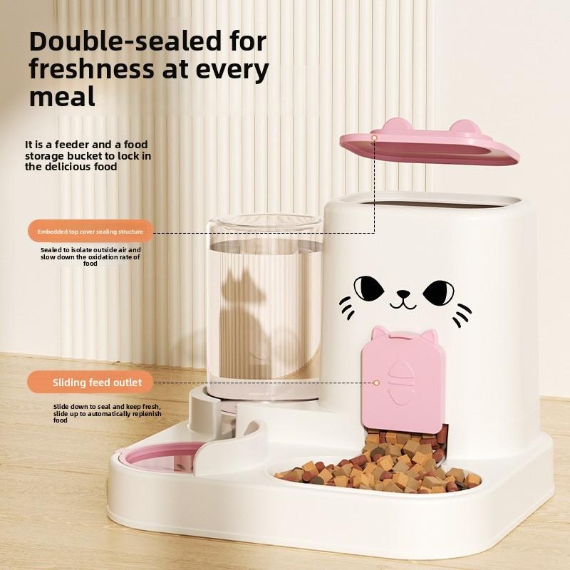 Cat Feeder, Water and Food Integrated Feeding Device, Feeding Bowl with Dry and Wet Separation, Dog Bowl, Cat Bowl, Food Storage Bowl for Pets