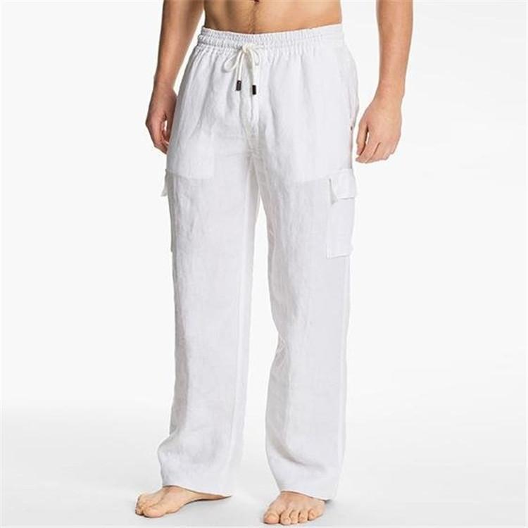 

Мужские повседневные брюки из хлопка и льна, новые однотонные повседневные брюки со средней талией, однотонные летние рабочие брюки M