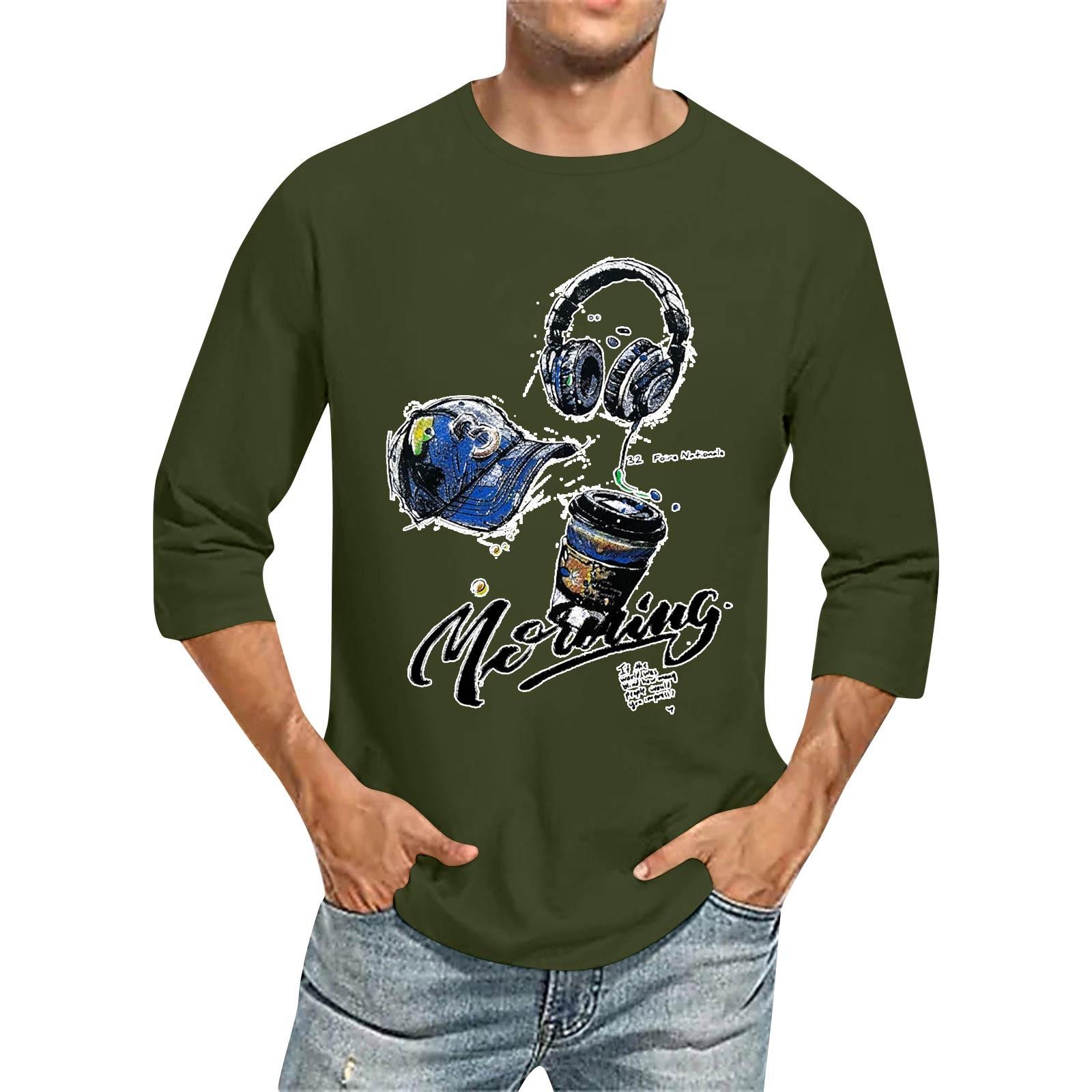 

Мужская модная повседневная футболка с принтом и рукавом семь восьмых, круглым вырезом L