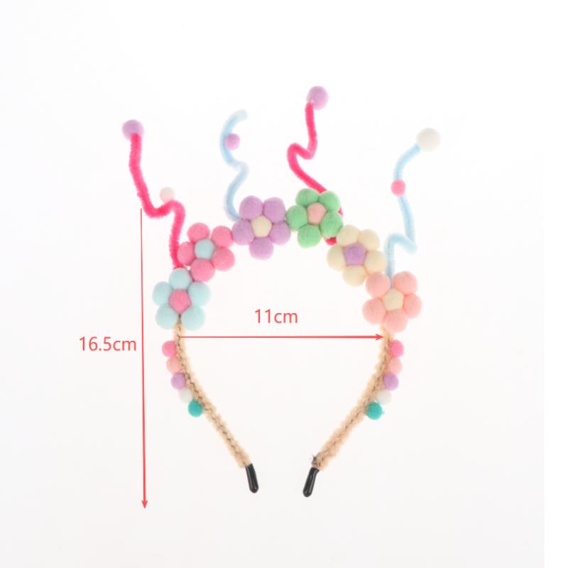 Cute Rainbow Balls Flower Hair Bands Princess Headband Sweet Plush Head Hoop Baby Girls Headwear Accessories