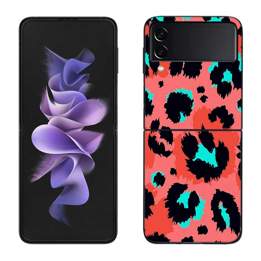 Leopard Print Pink Case For Samsung Z Flip 6 5G Galaxy Z Flip 5 4 3 5G Black Hard Cell Phone Cover Luxury PC Shell Coque