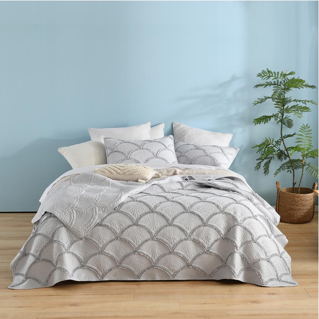 3 Pieces Tufted Bed in a Bag Comforter Set Soft and Embroidery Shabby Chic Boho Bohemian Solid Color Quilt, for All Season