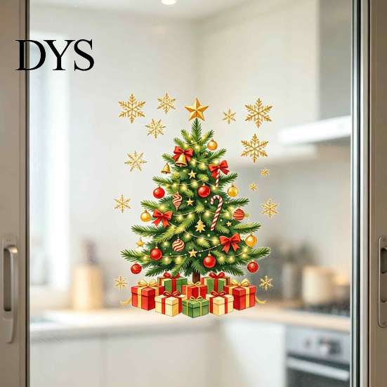 Christmas Theme Wall Decals Window Clings, Cute Santa Claus Snowman Xmas Tree Stickers, Waterproof Festive Glass Film Winter PVC Static Decal