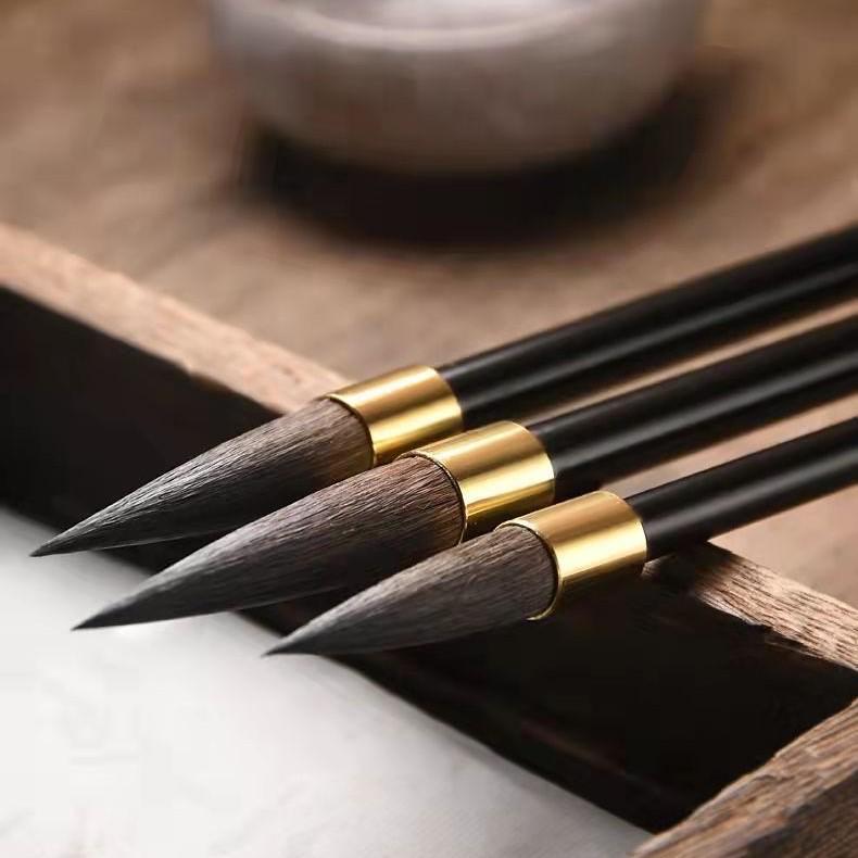 Ash-Tailed Mouse Whiskers Calligraphy Brush Set: Large, Medium, Small - Regular & Running Script with Metal Pen Holder for Beginners