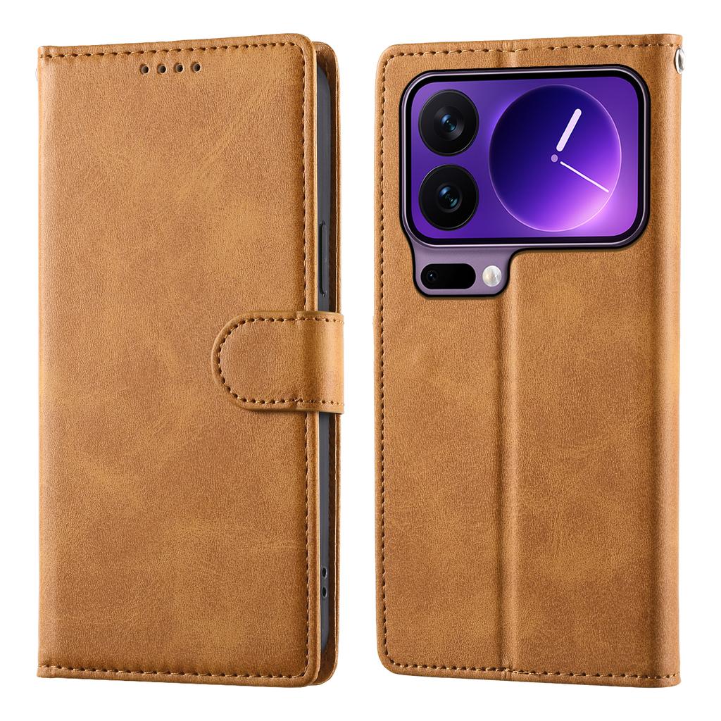 For Xiaomi 17 Pro Case Stand Wallet Calf Texture PU Leather Flip Phone Cover with Wrist Strap
