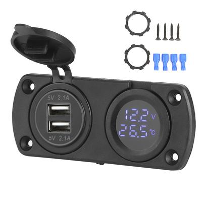 Termometr Woltomierz Ładowarka Samochodowa Podwójne USB 12V Gniazdo Zasilania Gniazdo Zapalniczki Niebieski