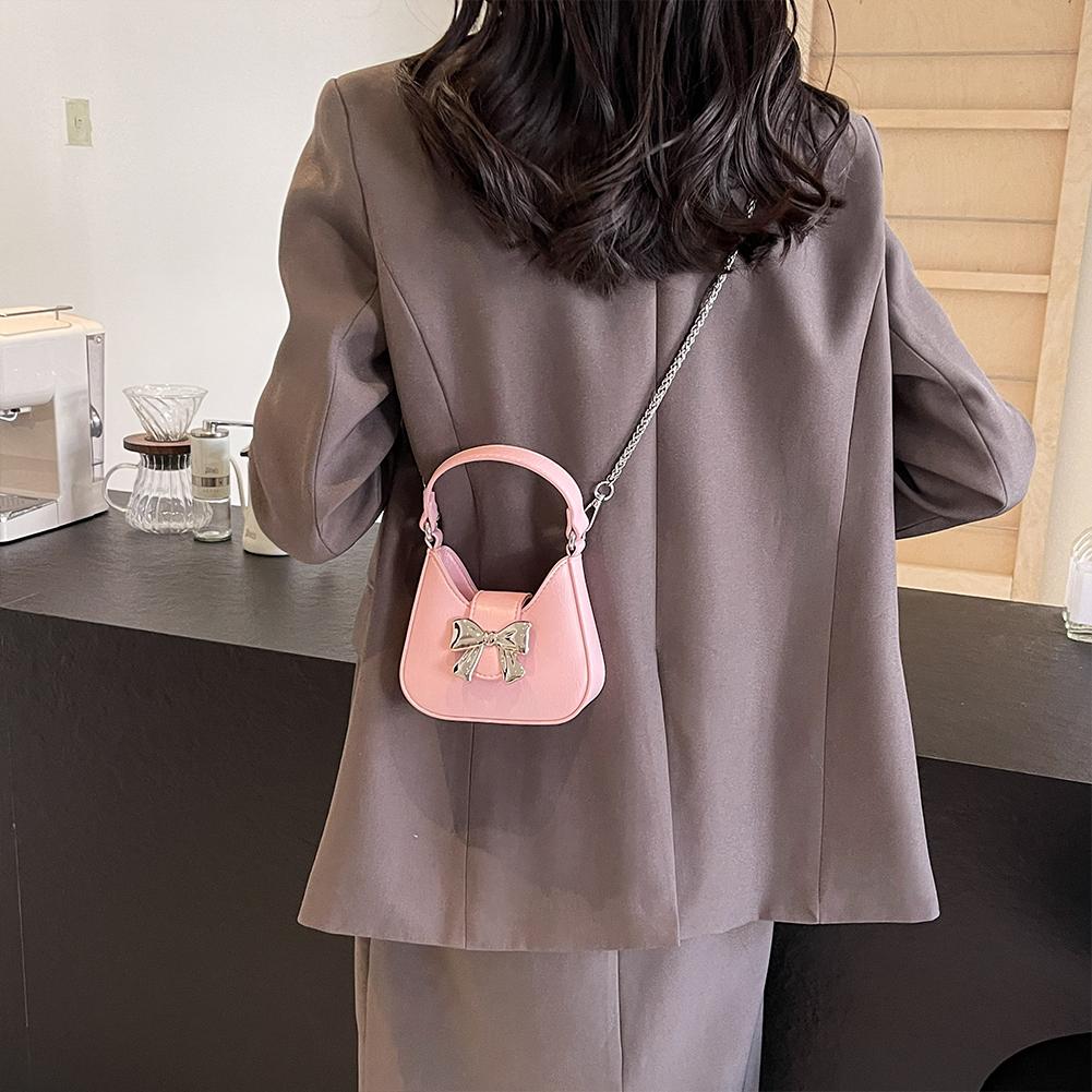 

Модная сумка через плечо с бантом для женщин, модная сумка на цепочке через плечо подмышкой из искусственной кожи, роскошные кошельки, розовый серебристый клатч