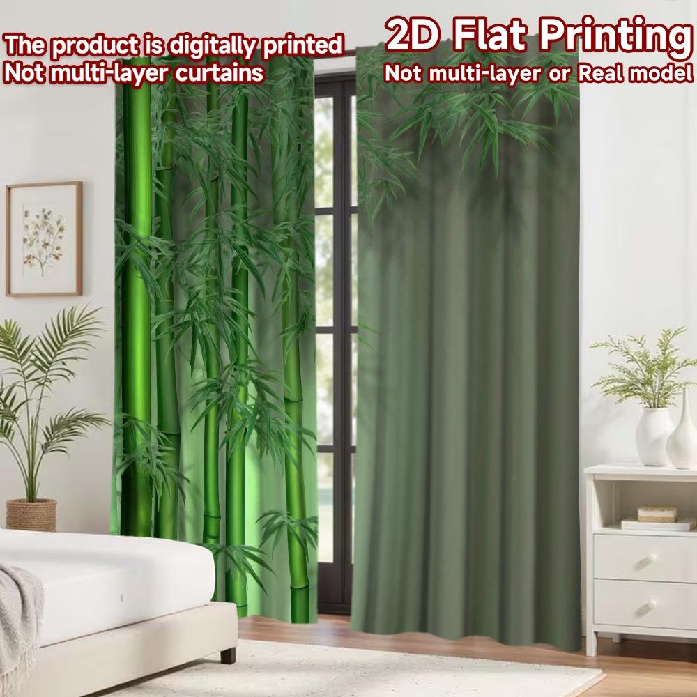 2D flat printing 2pcs Curtain Party Window Curtains Green Bamboo Forest Digital Printed Polyester Drapes Birthday Party for
