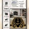 Laser Cut Black-gold Non-Slip Base Carpet, Washable Soft Carpet, Black and Gold Ornate Runner Rug