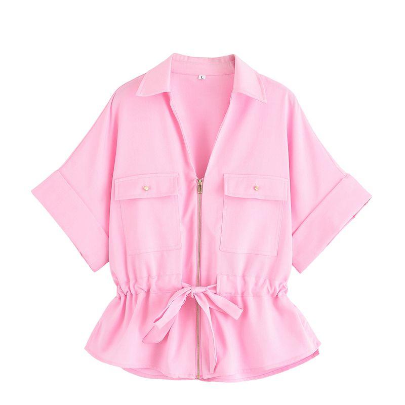 Lapel Curling Short sleeve Linen Blend Travel Hunting Shirts 2273996 High Waist Wide Leg Pants 2116996