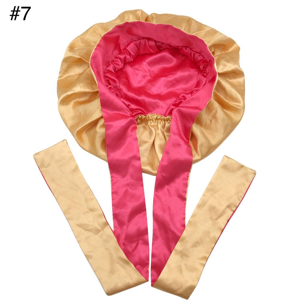 Woman Sleeping Bonnets and Satin Hair Wraps Soft Silk Bonnet Long Tie Plain Hair Bonnet