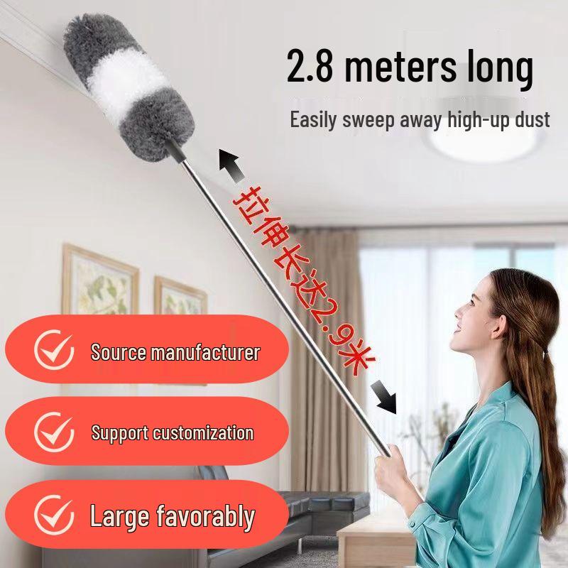 Retractable Electrostatic Feather Duster with Telescopic Pole for Household Dusting and Crevice Cleaning