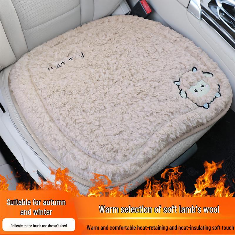 Women's Cute Cartoon Plush Winter 3-Piece Car Seat Cushion Set for Five-Seat Vehicles