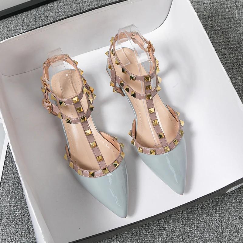 Summer High-heeled Women's Sandals Fashion  Design Pointed Rivet Red Casual Shoes Large Size 41-43
