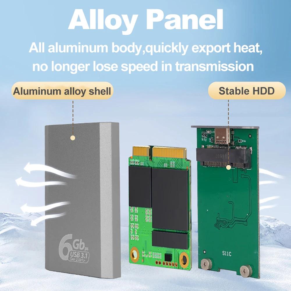 6Gbps mSATA SSD Enclosure mSATA To USB 3.1 Gen2 Adapter Case with Type C Port for mSATA Internal Solid State Drive Hard Drive