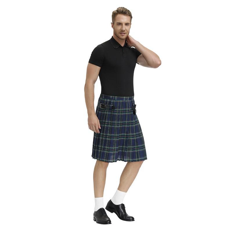 

Men s Plaid Pleated Skirt: Scottish Festival Style, Breathable Linen, Sizes M-XL. Small