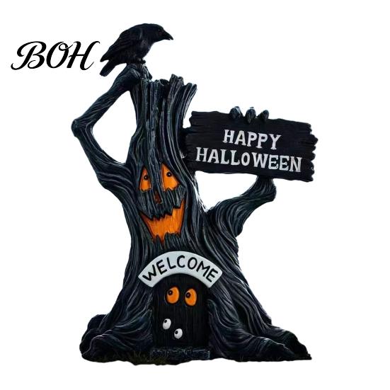 Durable Resin Craft Gifts Spooky Halloween Figurine, Scary Ghost Pumpkin Tabletop Decoration Small Autumn Crafts for Tiered Tray, Shelf, Mantel, Home