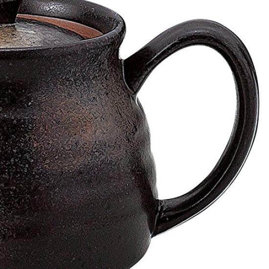 Soho Kiln Ceramic Pot, Black Bizen Blown (with Basket Mesh), 480cc, 482-26-463