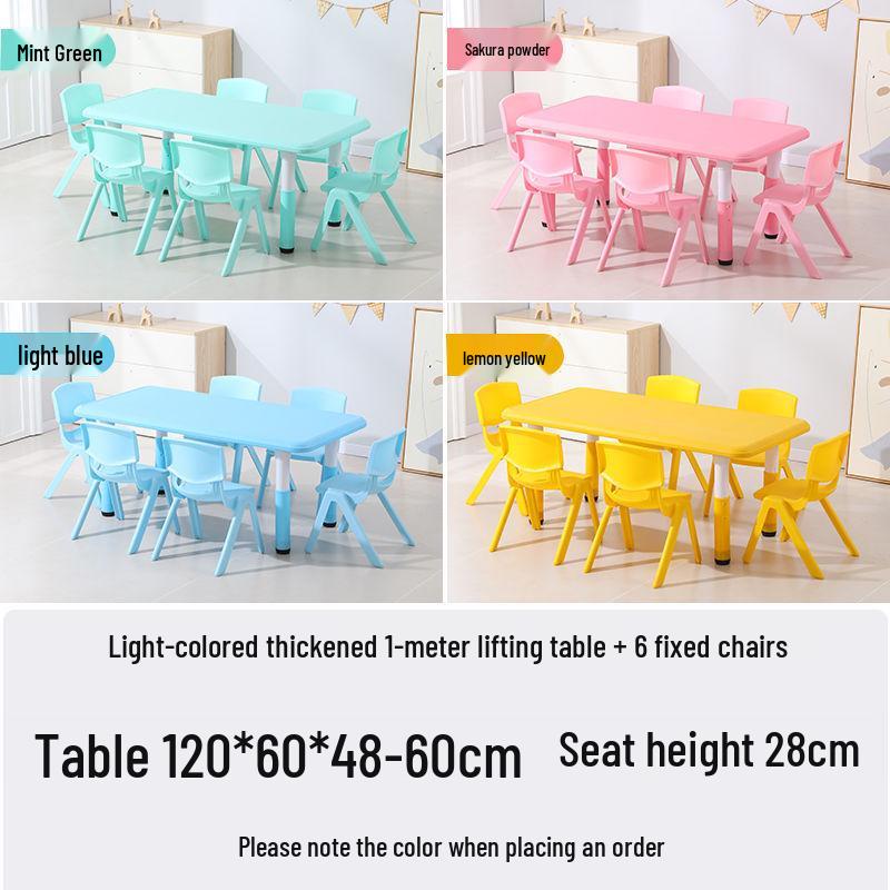 Children's Rectangular Plastic Learning Table & Chair Set with Building Block Surface