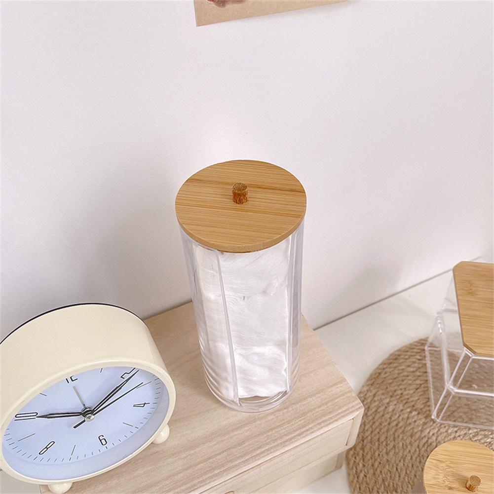 1/2 buc. Organizator de machiaj acrilic Cutie de depozitare pentru tampon de bumbac pentru tampoane de bumbac Tijă Organizator de bijuterii pentru cosmetice cu capac din bambus