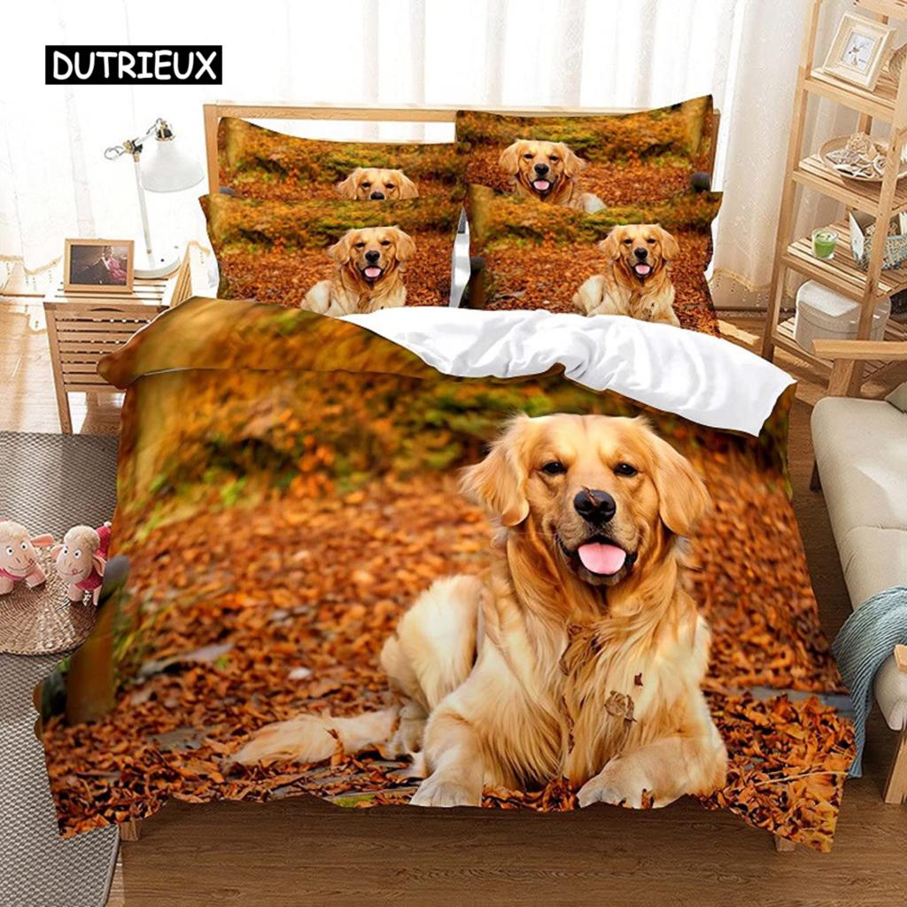 

Комплект підодіяльника Голден Ретривер для хлопчиків з принтом домашніх тварин, двоспальний, мікрофібра, постільна білизна з принтом тварин, ковдра з собаками EU single(135x200cm)