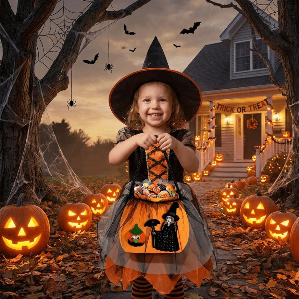 Non-woven Witch Pumpkin Treat Pouch Hand‑held Snack Storage Bag  Trick Or Treat
