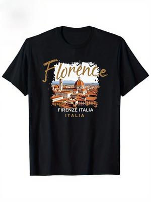 Florenz Italien Vintage Stadtbild mit dem Florentiner Dom Duomo Wahrzeichen Design100% Baumwolle Rundhals bedrucktes Herren T-Shirt