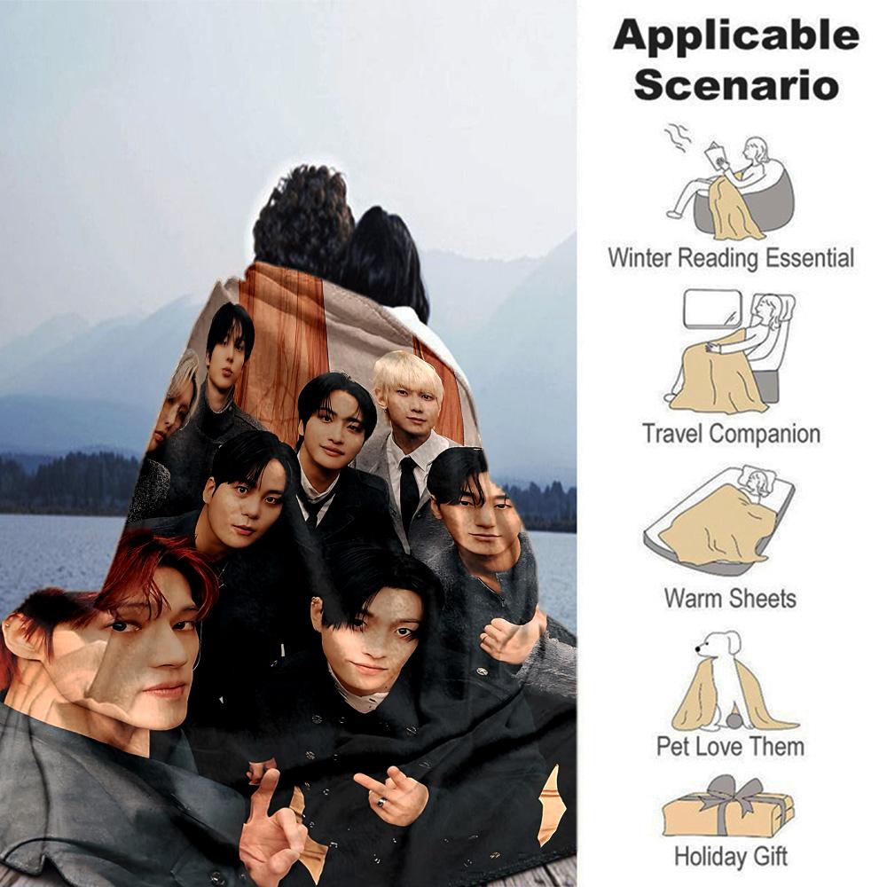 Boy Group Photo Flannel Blanket Super Soft Warm Cozy Blanket for Sofa Bed Office Travel All‑Season Home Decor Gift