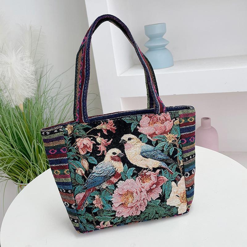 Handbag bag women go out canvas bag large capacity flower bird pattern handbag women's ethnic style handbag