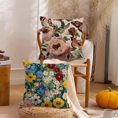 Rose And Peony Cushion Cover Soft Plush Throw Pillow Cover | Double-Sided Decorative Cushion Case | Sofa Bedroom Home Decor