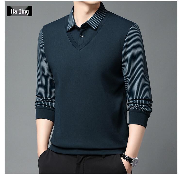 

Мужская повседневная футболка с длинным рукавом и лацканами на весну/осень 2025 года - Модный универсальный дизайн два в одном L