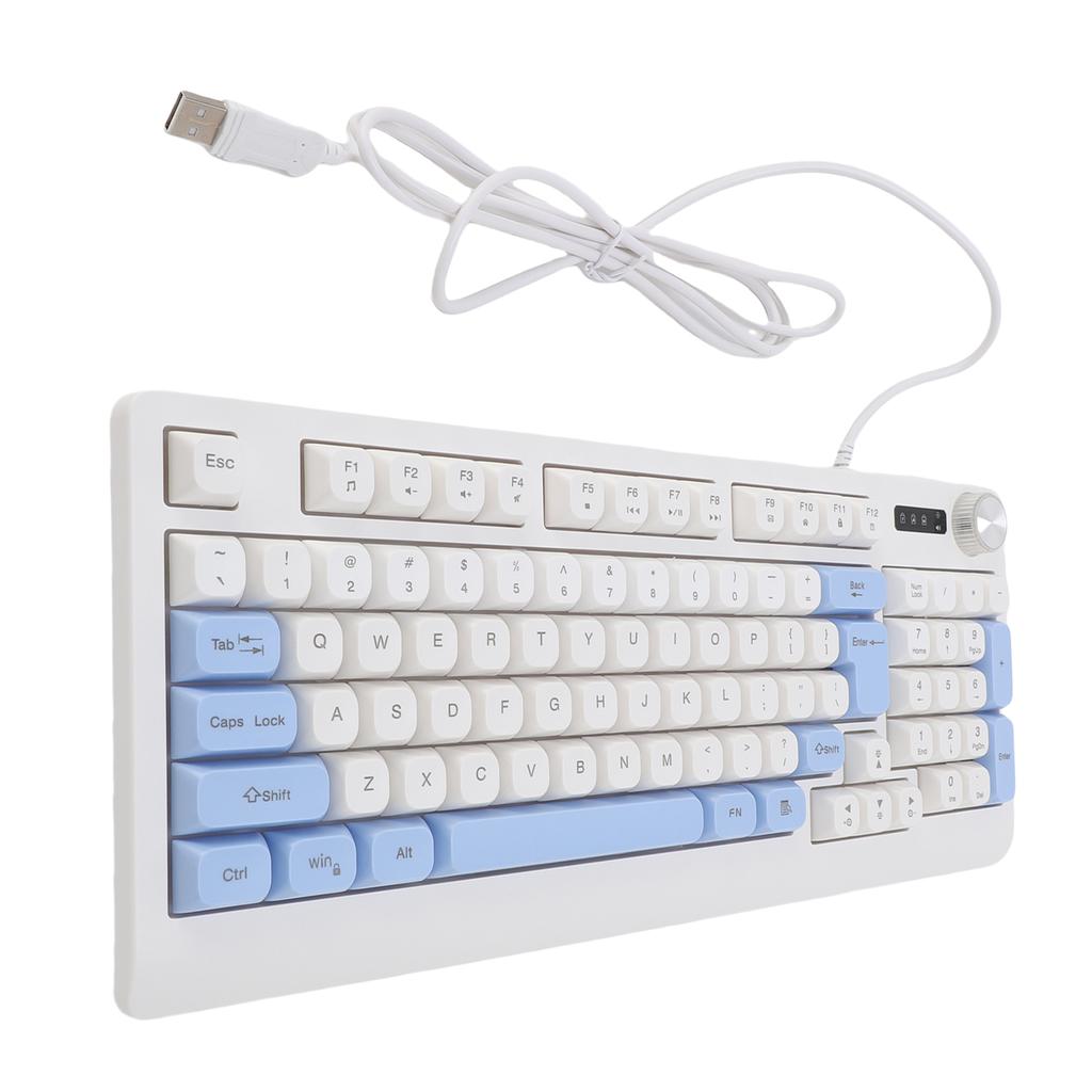Keyboard 93 Keys Dynamic RGB Backlit Ergonomic Design Wired Gaming Keyboard with Volume Knob for Laptop