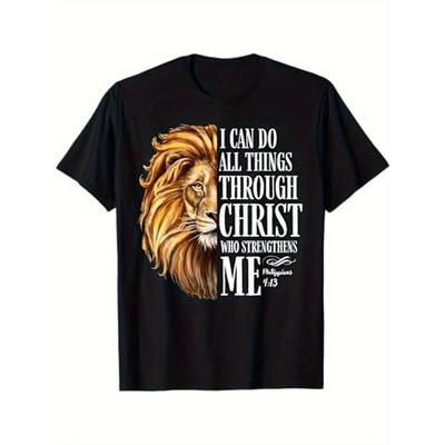 Rozmiary europejskie Christian I Can Do All Things Through Christ Lew Wiara Koszulka | Męska Koszulka Tematyczna, Odpowiednia na Okazje Religijne, Okrągły Dekolt