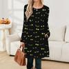 Damen Langarmkleid Herbst Freizeit T-Shirt Lockere Passform Plissiertes Vorderteil Kleider mit Taschen