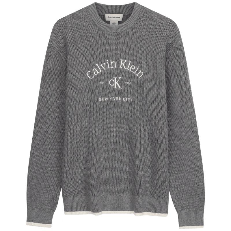 Calvin Klein Jeans Men s Embroidered Crew Neck Knit Sweater L