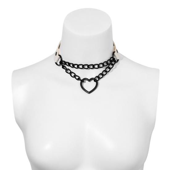 Necklace Chain Personality Twisted Chain Double Layer Faux Leather Sexy Gothic Punk Love Heart Pendant Collar Jewelry Accessory