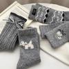 Female Cartoon Puppy Socks with Bow, Grey Mid-calf Socks, Versatile for Winter, Thick Woolen Warm Stockings