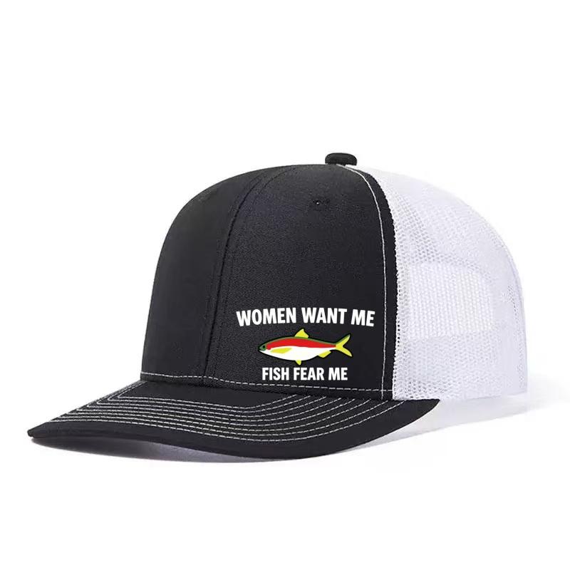 Fish Fear Me Printed Adjustable Baseball Cap Snapback Dad Hat Breathable Trucker Mesh Hat Golf Fishing Outdoor Sun Cap