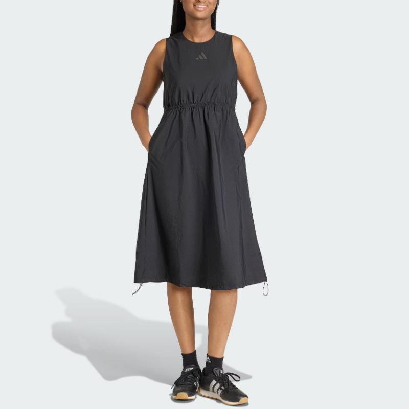 adidas Women's W Q2 CT DRESS Waist-Fitted Sports Casual Loose Sleeveless Dress Black Women JZ6953