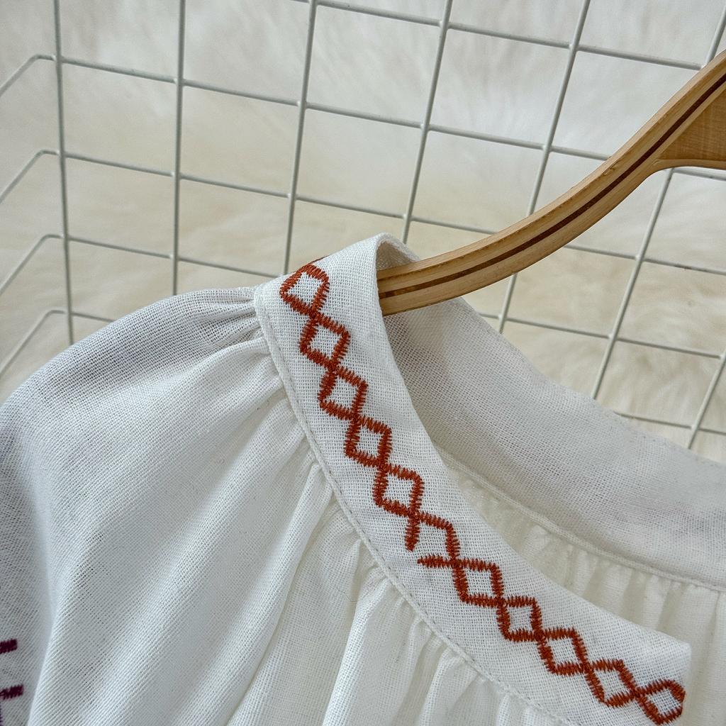 Bohemian Dress Women 2024 O Neck Ethnic Style Embroidery A-line Vestidos Retro French Chic Folds Dresses Summer Dropshipping