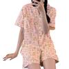 Cute Self-Deprecating Bear Pajamas Women'S Summer Short-Sleeved Sweet Pink Plaid High-Value Loungewear Suit